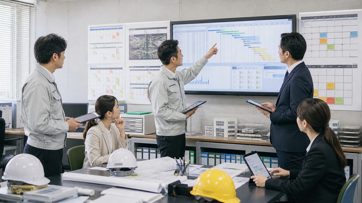 工事業M&AのPMIで工程・人材・原価管理を確認する会議のイメージ