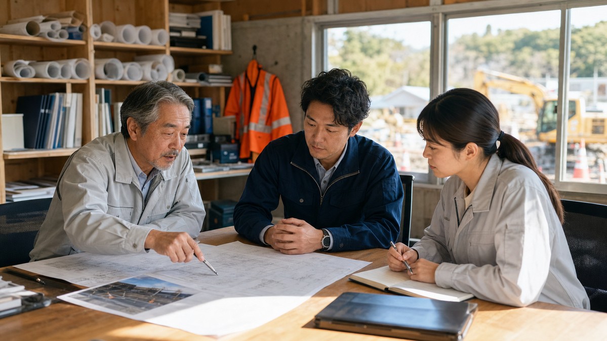 工事業M&Aで技術者承継と現場ノウハウを引き継ぐ打ち合わせのイメージ